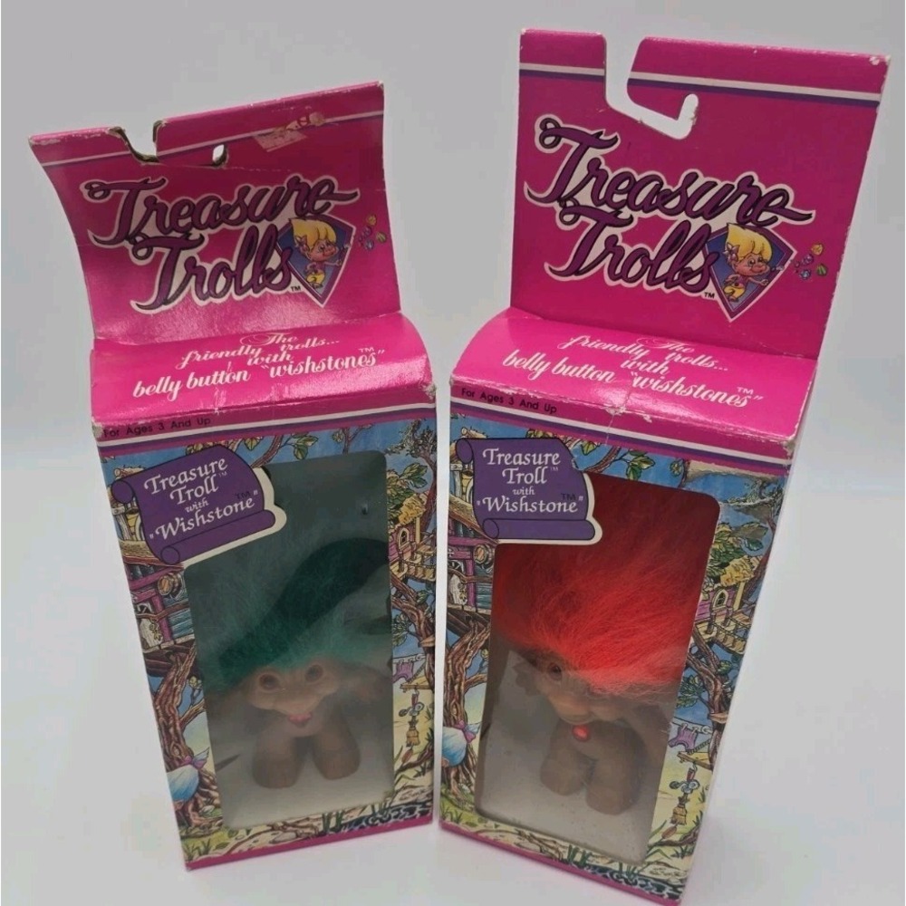 Vintage 2 Treasure Troll with Wishstone ACE Novelty Co‎  1990s